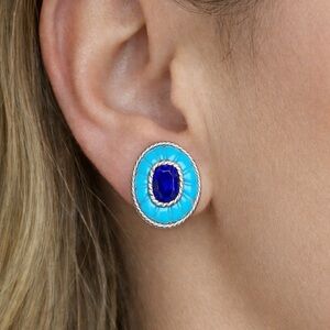 Rare Judith Ripka Turquoise and Blue Sapphire Earrings in 925 Sterling Silver